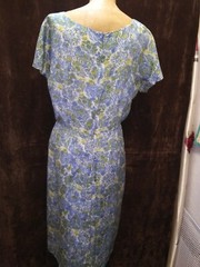 Vintage 1950’s Blue Green Gray Yellow Silk Dress by Roseweb ML