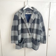 Re-worked Vintage Jacket Grey Check Size 16 Wool Blend 80’s Style