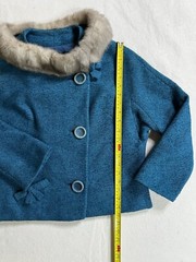 Vintage 1960’s 2 Piece Wool Teal Blue Suit Dress Fur Collar Union Made Dapper