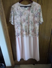 Vintage Helene Blake 20W Blush Chiffon Dress Floral Lace Overlay