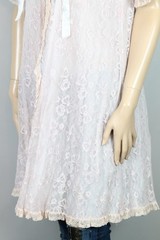 Vtg ODETTE BARSA Blue Pink Ruffles Layered Lace Bed Jacket Dress Robe S