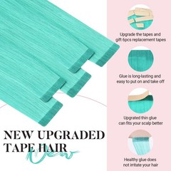 MAXITA Hair Extensions Human Hair Teal Green Tape in Color 10pcs 25g 18in Highli