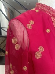 Jack Bryan NWT 70s Raspberry Pink Voile & Gold Embroidery Blouson Maxi Dress S