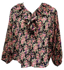 VTG IVY Women Size L BOHO Button Up Ruffled V-Neck Floral Chiffon Top Multicolor