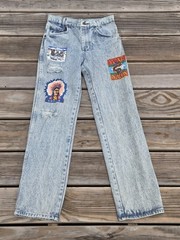 🐲Vintage Acid Wash Patchwork Jeans Womens 80s Dragon Biker Distressed Denim🐲