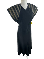 70s Vtg St Gillian Saks Fifth Avenue Midi Puff Striped Sleeve Open Back Dress 12