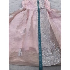 Vtg 80s Pink Silver Floral Empire Layered Taffeta Women’s XS S O USA Short Dress