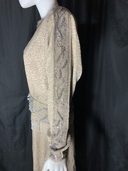 Vintage Heavy Beaded Dynasty Taupe Silk Dress Designer D’ore Animal Print Sz 14