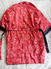 Oriental Black and Red Satin Reversible Dragon Embroidery Kimono Robe Siz XL