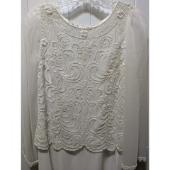 Vintage JKARA Beaded Ivory Lace Beaded Top & Layered Bottom Dress Women’s 10