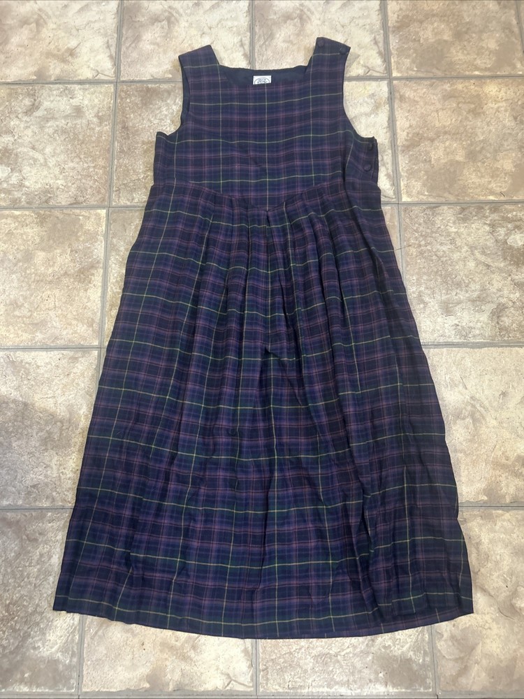 Vintage 80’s Plaid Laura Ashley Pinafore Jumper Dress Size 12 US/ 14 UK Mom