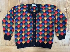 Vintage Alpaca Golden Women’s Sweater Sz Medium M Art To Wear Geometric Cardigan