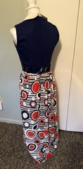 Vtg Mod Geometric Print Maxi Dress Red White & Blue 60s 70s Retro Hostess Op Art