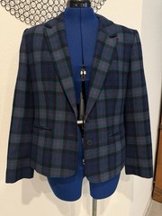 Vtg Pendleton Women’s Green & Blue 100% Virgin Wool Plaid Blazer Size Small