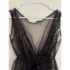 Vintage Treasure from California by Faris Black Sheer Lace Babydoll Top Small