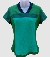 VTG 60s Mod Colorblock Knit Top Green Patchwork Brushed Thin Sweater Women’s S