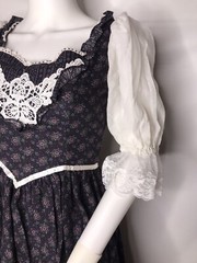 Vintage 1970s Gunne Sax Floral Prairie Peasant Black Corset Dress XS 5 7 Cottage