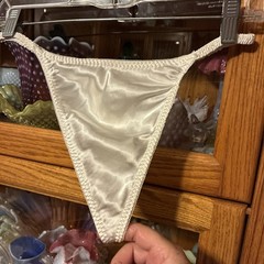 Vintage White Glossy Satin G String Panties Panty M Sleek Sexy 13-20