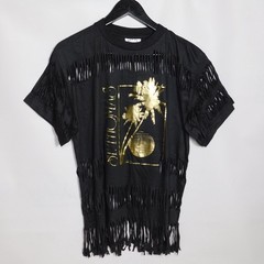 Vintage 1980s Shredded Fringe ST THOMAS 1987 Single Stitch Black T Shirt Size XL