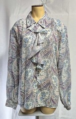 Vtg 70’s Alfred Dunner Blouse Collared With Ruffles Long Sleeve Paisley Sz 16