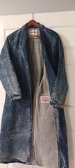 Vintage 80s Pioneer Wear Acid Wash Denim Duster Coat, Southwestern Applique/Fur