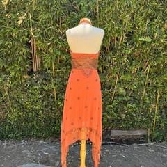 Night Way Collections vintage y2k burnt orange beaded halter midi dress deep v