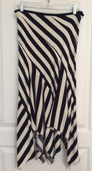 Vintage Jaeger Navy Blue Striped 100% Silk Asymmetric Knee Trumpet Skirt Sz 10