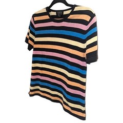 Vintage City Silk Striped Multicolor Silk Knit Blouse Retro 90s Style – Size M