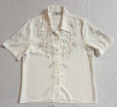 Vintage Embroidered Floral Button Front Blouse White Size 8 Cottagecore Romantic