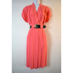 Vintage 1980’s Neon Pink Power Dress with Belt By Michael B | Size 6