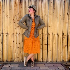 PRICE FIRM Vintage Dress 80s 90s DB Sport Orange Drop Waist Pleated Casual