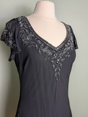 Old Hollywood Inspired Beaded Black Flowy Slip Dress