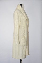 70s Cream Fisherman Cable Knit Shawl Duster Long Cardigan Sweater Coat Women M L