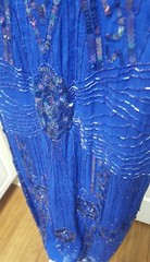 VTG Swee Lo Silk Bead Sequin Blue 100% Silk Cocktail Evening Dress Medium 80s