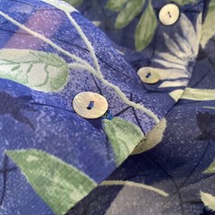Vintage K Studio Blue Floral Sheer Button Down Blouse Short Sleeve
