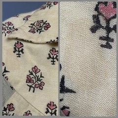 Vtg 60s 70s Cotton India JACKET + SKIRT Border Block Print Billow Sleeve Set S