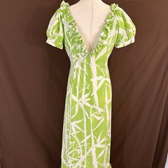 Handmade Polynesian-Style Dress Tiki Aloha Hawaiian M/L Green Bamboo