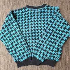 Vintage 90’s 80’s Houndstooth Checkered Sweater Size Large Black Teal Retro