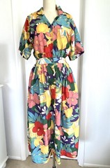 VTG CAROL ANDERSON TROPICAL FLORAL W/ FRUIT RAYON DRESS SZ S COLORFUL