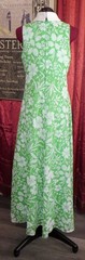 1960s 1970s Green/White Floral Maxi Dress with Large Neck Tie XS/S