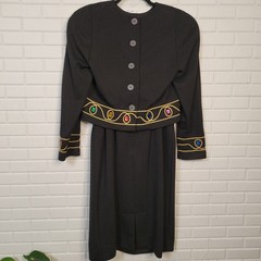 Vintage 80s Warren Petites Black Jewel Embellished 2pc Dress Size 4 waist 26″