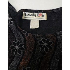 Vintage Beverly Rose Metallic Knit Daisy Wavy Striped Floral Top Short Sleeve L