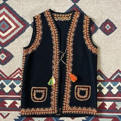 Vintage Ukrainian Ethnic Folk Kiptar Embroidered Wool Vest Women’s Medium