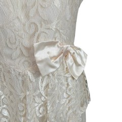 Vintage Zum Zum Lace Peplum Midi Dress Ivory Cream Bow Handkerchief Hem Bridal