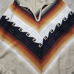 VTG Retro 1970s Adult Knit Poncho Fringe Boho Hippy southwest Cowgirl S/M/L