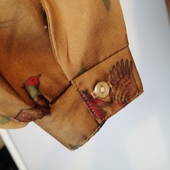 vtg Jantzen Women’s Button-Up Shirt birds Tie Neck blouse top sz 12