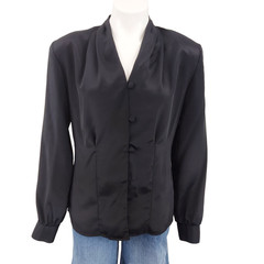 Vintage Fritz & Lloyd Black Long Sleeve Blouse Shoulder Pads Womens Tag Size 10