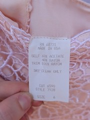 Pink Lace Bodice Full Slip Slip Dress Size 6 Acetate/Rayon RN 48721