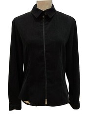 Vintage Hill Country Womens Blouse Zip Up Long Sleeve Black Size Small