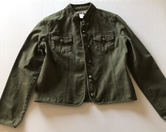 Vintage Womens Small Army Green Jacket Sz 8 Cropped Cotton Front Pockets